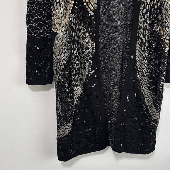 Chicos Sequin Open Front Jacket M Cardigan Black Gold Party Cocktail Knit Bling - Picture 5 of 10